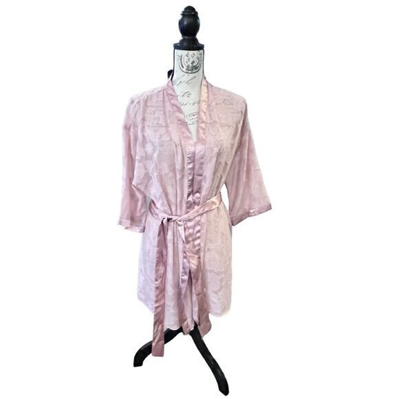 Flora by Flora Nikrooz Lingerie Chemise Slip Dress Robe Set Light Pink Floral - Picture 1 of 16
